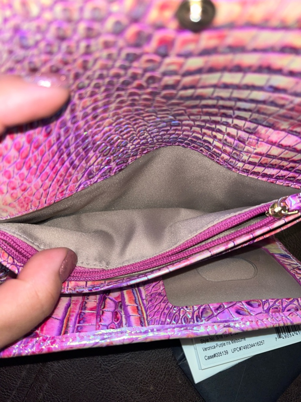 Brahmin Pink Iridescent Croc-Embossed Envelope Clutch wallet - Picture 8 of 15